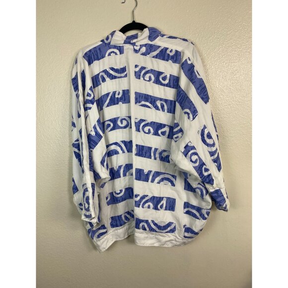 Nativewear Designs Blue White Kimono Cardigan Size Medium Artsy lagenlook Boho - Picture 2 of 13